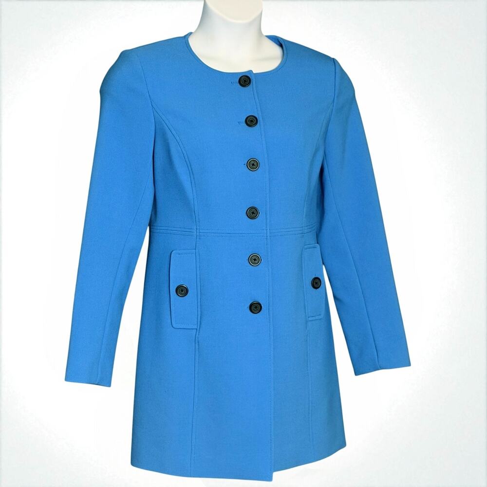 Karl Lagerfeld Riviera Blue Tailored Coat 10 Button Up Longline Minimalist NWOT - Picture 2 of 12